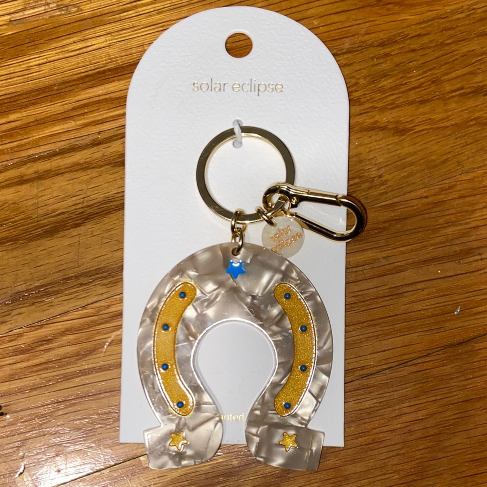 REVOLVE Gold and Blue Horseshoe Keychain